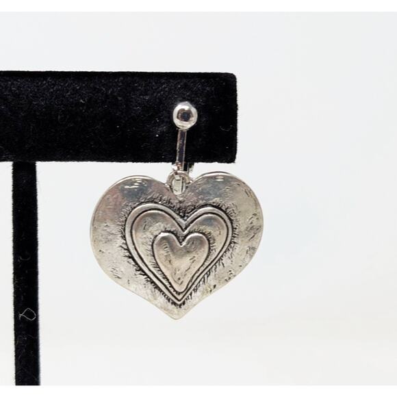 Silver Tone Layered Heart Necklace Earrings Set Multi-Strand Clip On Boho - Picture 4 of 13